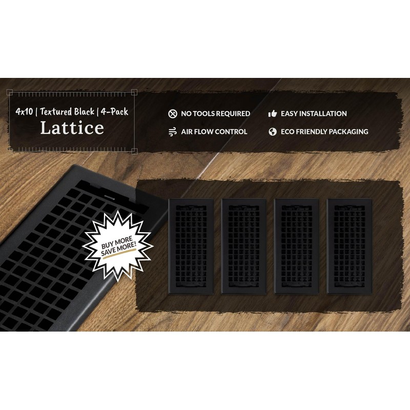 Decor Grates LTH410-BLK Lattice Floor Register, 4x10 Inches, Black