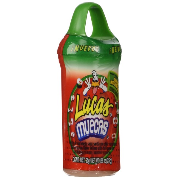 Lucas Muecas Watermelon Flavor Lollipop w/Chili Powder Mexican Candy 10 Pcs