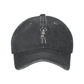 VunKo Dancing Funny Skeleton Black Vintage Distressed Adjustable Washed Denim Cotton Low Profile Mens Dad Trucker Hat Black Fitted Baseball Ball Cap for Men Unisex Headwear