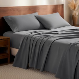 Bare Home Flannel Sheet Set 100% Cotton, Velvety Soft Heavyweight - Double Brushed Flannel - Deep Pocket (Full, Grey)