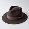 ReqHatter Middle Brim Flat Felt Hat, Center-Fold Fedora, Wide Brim,