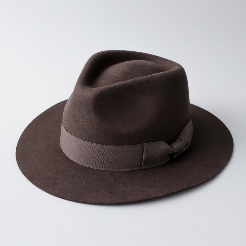 ReqHatter Middle Brim Flat Felt Hat, Center-Fold Fedora, Wide Brim,