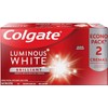 Colgate, Pasta Dental Blanqueadora Luminous White Brilliant, Logra una Sonrisa Más Blanca en Solo 1 Semana, Paquete de 2 Tubos de 75 ml, Total 150 ml.