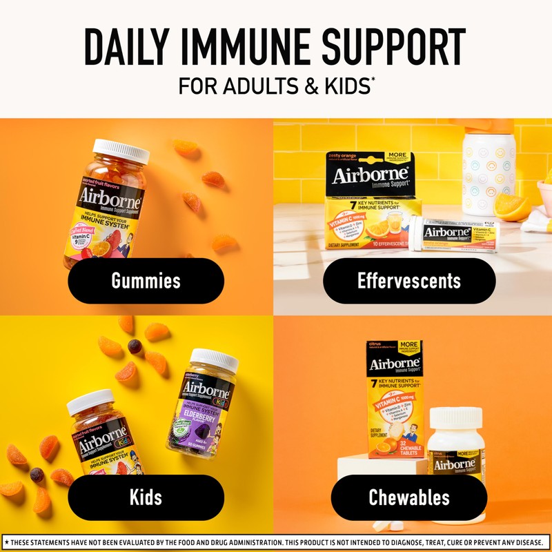 Airborne 1000mg Vitamin C + Zinc Immune Support Supplement Chewable
