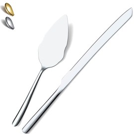 Wedding Cake Knife and Server Set, Stainless Steel Cake Cutting Set for Wedding, Include Cake Cutter and Cake Server for Wedding, Parties, Activities, Family, Dishwasher Safe (Shiny Silver)