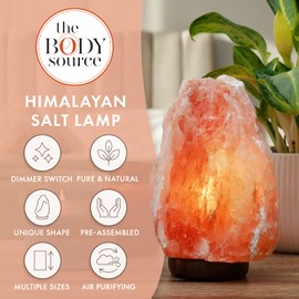 The Body Source Himalayan Salt Lamp 6-8 Inches (4-7lb) | Includes Dimmer Switch | Natural Salt Rock Lamp with Handcrafted Wooden Base & Night Light (Bulb Replacement)