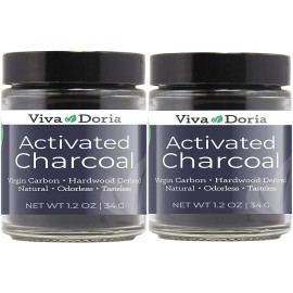 Viva Doria Virgin Activated Charcoal Powder, 1.2 oz Glass Jar (Pack of 2)