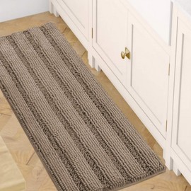 H.VERSAILTEX Chenille Bathroom Mat Microfiber Cozy Bathroom Runner 47"x17" Absorbent Non Slip Bathroom Rug Bath Mat for Bathroom, Kitchen, Living Room, Taupe Brown