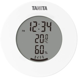Tanita TT-585 WH Thermometer/Hygrometer Clock, Temperature, Humidity, Digital, Tabletop, Magnet, White
