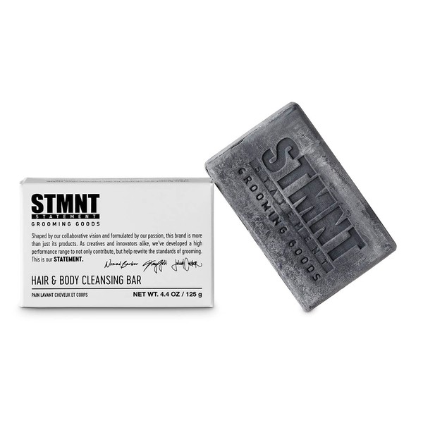 STMNT STATEMENT GROOMING GOODS Hair & Body Cleansing Bar 125g | Feuchtigkeitsspendende Formulierung mit Aktivkohle | Ideal für Reisen | Frei von SLS Sulfaten
