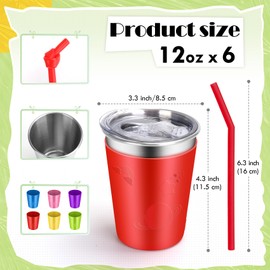 ShineMe 12oz Kids & Toddler Cups with Lids and Straws, 6pack Sippy Cup Spill Proof, Unbreakable Stainless Steel Tumbler With Colorful Cute Silicone Sleeves for Kids/Adults, Cold/Hot Drinks