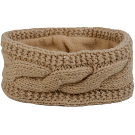 styleBREAKER 04026002 Women’s Headband Chunky Knit with Cable Pattern and Sequins, Warm Fleece Lining, Headband - beige