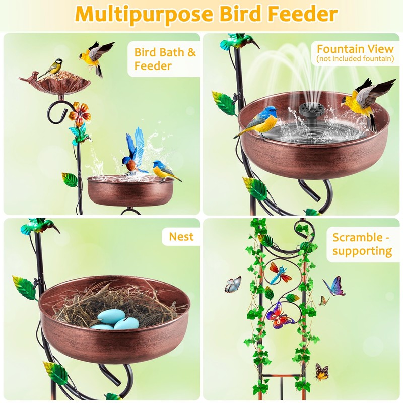 YOFOVI 2 In 1 Bird Bath for Outside, Freestanding Large