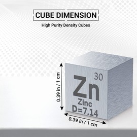 Zinc Cube - Metal Element Cubes - Laser Engraved Density Cube Set for a Periodic Table of Elements Collection - (Zinc, 10mm)