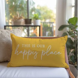 PANDICORN This is Our Happy Place Pillow Covers 12x20 Inch Yellow Modern Farmhouse Outdoor Summer Decorations Lumbar Decorative Throw Pillows Cases for Living Room Bedroom Porch Couch Sofa Decor