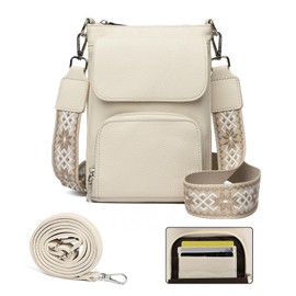 Eslcorri Small Crossbody Bags for Women Leather Cell Phone Purse Multi Pocket Wallet Shoulder Handbag with Card Slots, Beige, Small, Modern, Compact