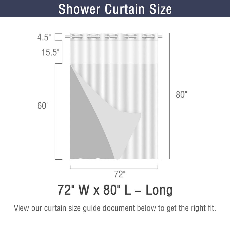 Gibelle No Hook Long Shower Curtain with Snap-in Fabric Liner