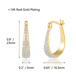 Gold Hoop Earring for Women, 14K Gold Oval Hoop Earring, 925 Sterling Silver Gold Cubic Zirconia Diamond Hoop Earring, Cartilage Huggie Earrings Small Large Oval Hoop Earrings for Women Gir