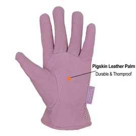 HANDLANDY Pigskin Women's Gardening Gloves with 3D Mesh Design, Scratch-Resistant Gloves for Garden and General Work, Pink