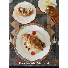 OMAYKEY Ceramic Dinner Plates Set of 8, 10.5 Inch Porcelain Salad Dessert Round Lotus Plates, Microwave, Oven and Dishwasher Safe, Kitchen Serving Dishes Plates for Lunch, Party, Wedding, Restaurant