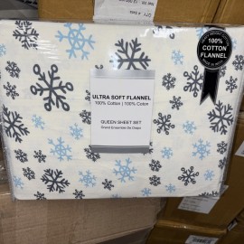 ULTRA SOFT FLANNELS QUEEN Flannel Sheet Set 100% Cotton Cozy, ULTRA Soft SNOW FLAKE OEKO TEX STD 100