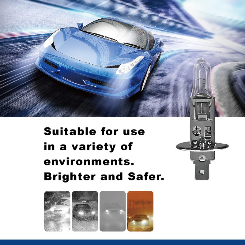 GRANT H1 Halogen Headlight Bulbs, 2 PACK High Beam Low