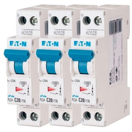 EATON 264747 PLG4-C20/1N - Modular Disonctor PH/N - White - Controller Blue - 1P+N / 20A - Curve C - Screw Connection - 3 Circuit Breakers