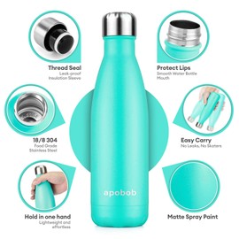 Apobob Stainless Steel Drinking Bottle, 500/750 ml, Refillable, BPA-Free, Vacuum Insulated, Small Metal Water Bottle, 24 Hours Cold and 12 Hours Hot, for Work, Gym, Sports, Outdoor (Macaroon Blue 500 ml)
