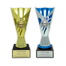 Zelaro Gold trophy with desired text, silver trophy with engraving, trophy as a gift for men and women, gift for employees, hiking trophy with emblem, colleagues gift in 2 sizes (19 cm, gold)