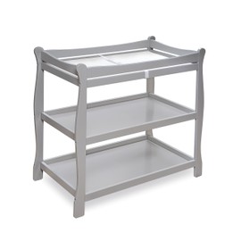 Badger Basket Sleigh Style Baby Changing Table - Nursery Diaper Station with Safety Rails, Foam Pad, and Two Storage Shelves - Nursery Organizer - Gray