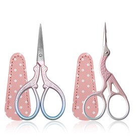 Embroidery Scissors Small, 2PCS Stainless Steel Craft Scissors for Sewing Threading Needlework Handicraft Trimming with Fake Leather Scissors Cover - Pink