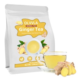 Olvvla - Premium Ginger Tea Bags - 2g X 56 Count - 100% Pure Natural Ginger Root Herbal Tea - Cut & Sifted - Non-GMO - Caffeine-free - Warm & Spicy - Relieve Nausea & Support Digestion