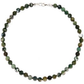 Agate Jewellery (Necklace) Moss Agate Chain Balls Size Approx. 8 mm with Pearl Silk Knotted Clasp 925 Sterling Silver Model Number 1035, Gemstone, Agate