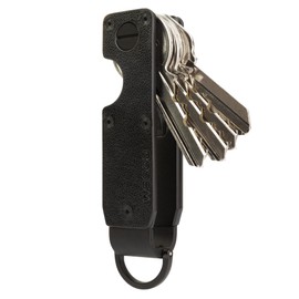 ROSSM Key Organizer | Compact Metal Key Holder | Minimalist Innovative Key Fob | Mini Key Case That Protects Up To 6 Keys, Black (Black Leather)