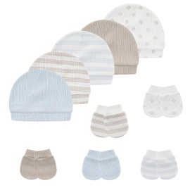 MAMIMAKA Baby Hat and Mittens Set Cotton Newborn Baby Hats Caps for Boys and Girls, 0-6 Months