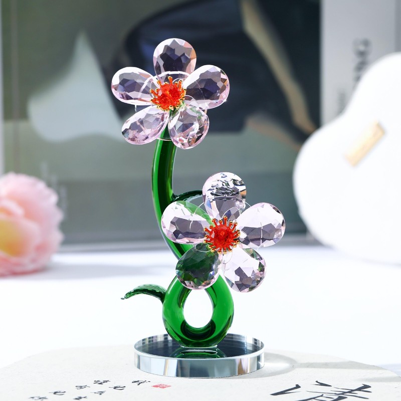 Crystal Flower Figurine, K9 Crystal Bloom Ornament,Mini Glass Gift