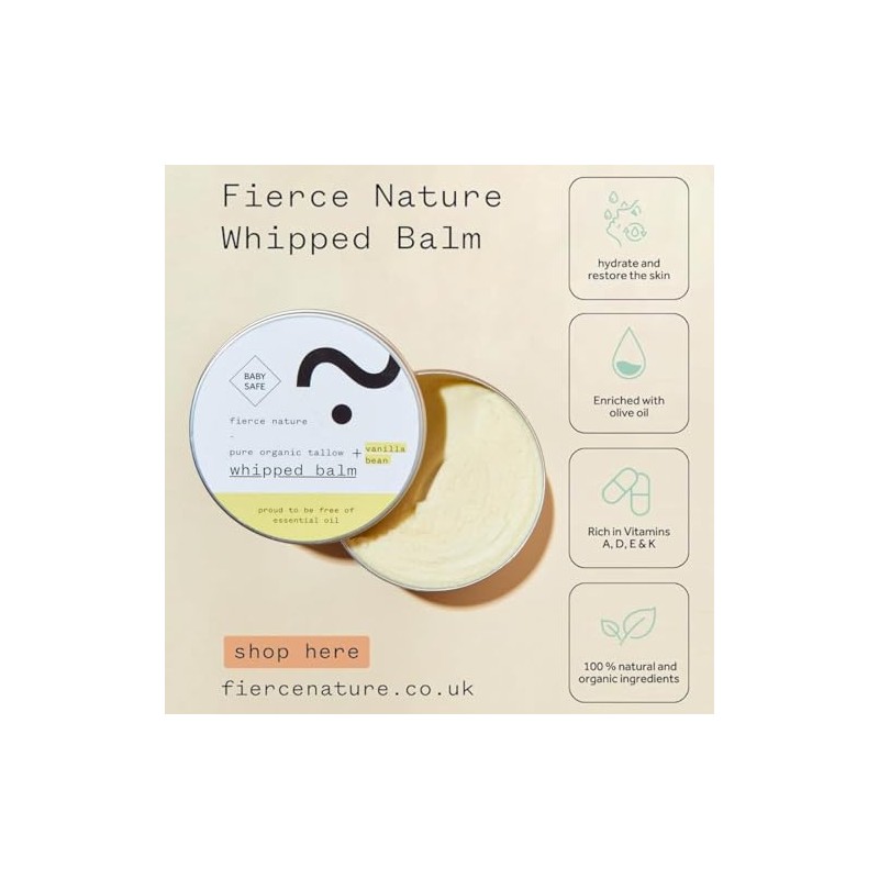 Fierce Nature Vanilla Whipped Tallow Balm 100g | Vitamin-Rich Moisturiser