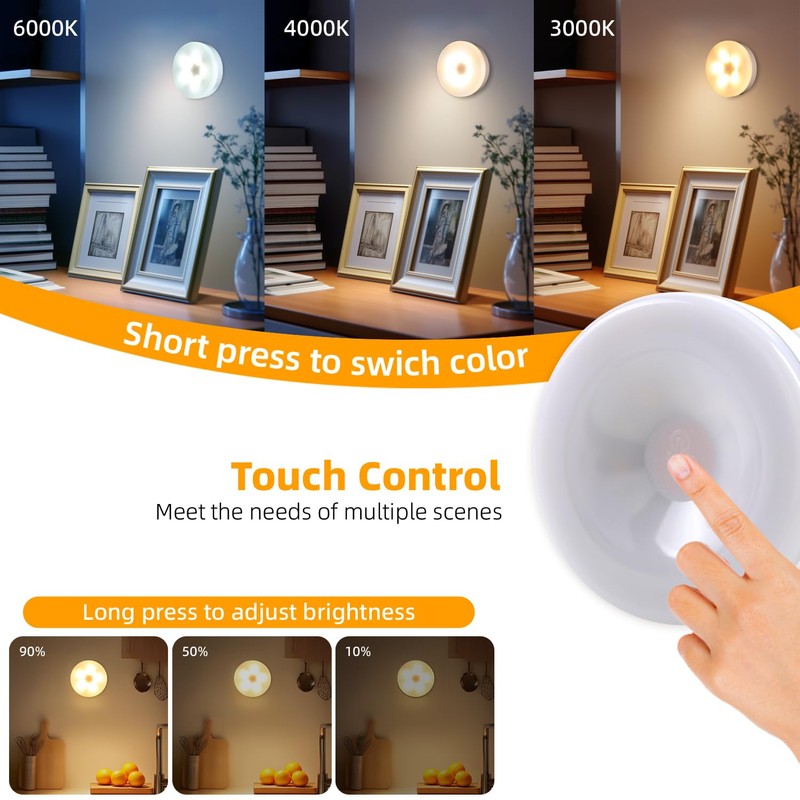 2 Pack Rechargeable Puck Lights with Remote & Touch Control,
