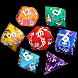 DND Dice Sharp Edge Dice Polyhedral Dice Mini Planet Dice Dungeons and Dragons Dice Handmade Dice Set Peachy Galaxy (Iconic Rainbow)