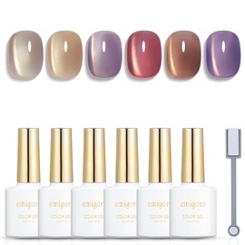 emigoro Gel Nails, Magnetic Gel, Magnetic Nail, Color Gel, Cat Eye Gel, Magnet, Glitter, Fine Particles, Cat Eyes, Set of 6 Colors, UV/LED Compatible (AQ-Magnet Gel)