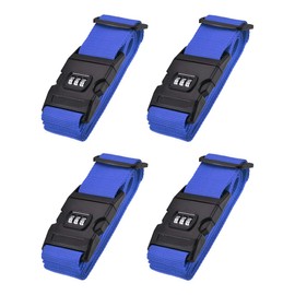 uxcell Luggage Straps Suitcase Belts with Buckle, Combination Lock, 2Mx5cm Adjustable PP Travel Packing Accessories, Dark Blue 4Pcs