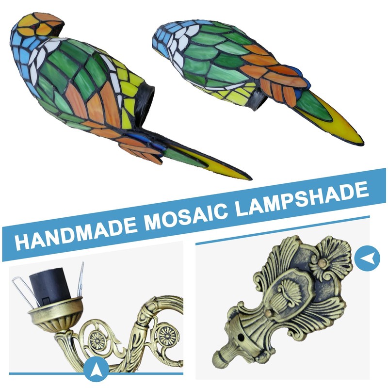 JGWSMQ Tiffany Parrot Wall Sconce Stained Glass Wall Light Vintage
