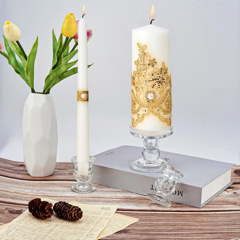 Unity Candles with Glass Candle Holder for Wedding Ceremony -