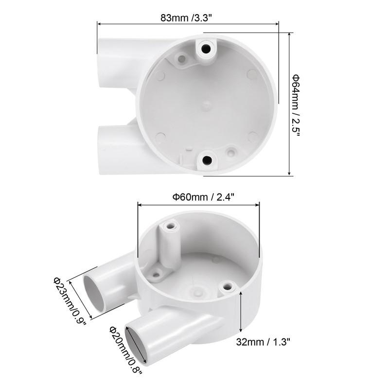 sourcing map 2Pcs PVC Conduit Box Junction Box U-shaped 2