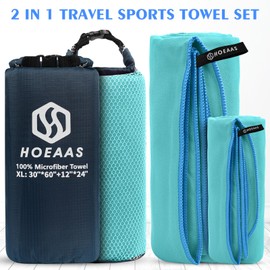 HOEAAS 2 Pack Microfiber Travel Towel, Quick Dry Towel Gym Towels Beach Towel Super Absorbent Compact Lightweight Camping Towel Workout Sports Sweat Towel for Beach, Swim, Yoga, Pool, Backpacking