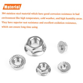 HELIFOUNER 100 Pieces 5/16”-18 Flange Nuts, Serrated Flange Hex Lock Nuts Assortment Kit, 304 Stainless Steel (18-8), Bright Finish, Coarse Thread