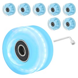 PATIKIL Roller Skate Wheels Set,8 Pack 58mm 82A Light Up Skateboard Cruiser Wheels Set with Bearings Trucks Tool Kit for Outdoor Double Row Skating, Blue