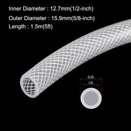 Rebower 1/2" x 5/8" Braided Clear Plastic PVC Tubing 5ft High Pressure Flexible Reinforced Vinyl Tube, [for Garden Irrigation, Water Hose, Fish Tank, Water Transfer] - 12.7x15.9mm