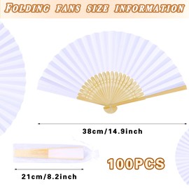 WYTAOHZL 100PCS White Paper Fans Folding Fans with Gift Bags Wooden Fans for Wedding Guests Bridal Party Favor Baby Shower Beach Foldable Hand Fan Handheld Wedding Fans Decoration Gift DIY Supplies