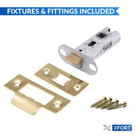 XFORT Tubular Latch, Polished Brass, Tubular Door Latch for Internal Wooden Doors, (4 Pack, 65mm)